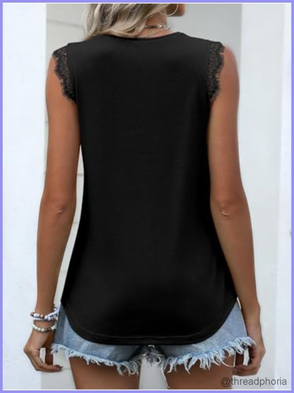 Fitted V-Neck Lace Trim Tank Top Sleeveless Pull On Women's Summer Knit Cami - Picture 4 of 6
